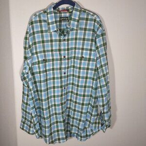 Orvis Men's Blue/Green Game Bird Plaid Long Sleeve Cotton Button Up Size XL